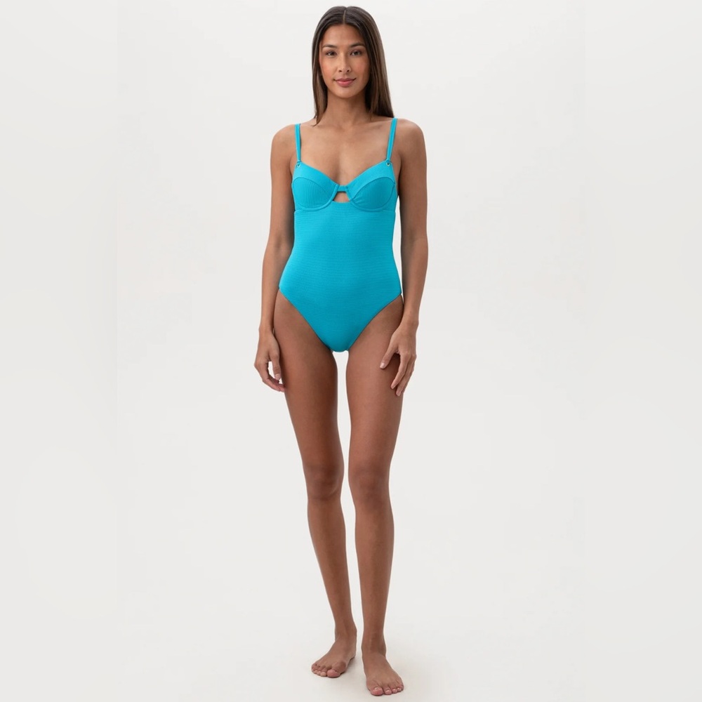 NWT Trina Turk Ripple Rib Underwire Bra
One Piece Swimsuit Atmosphere Sz 10 $162
